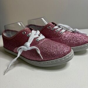 18 Shoes Womens Pink Glitter Low Top Lace Up Sneakers Size 8